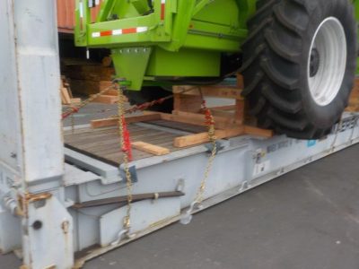 Close up of Tied down Corn Harvester